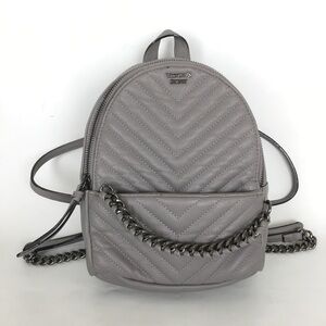 Victoria Secret Mini Backpack Purse Gray Vegan Leather Bag Gunmetal Chain